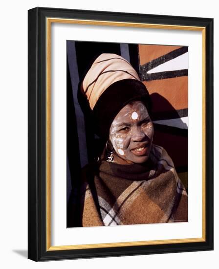 Portrait of a Woman with Facial Decoration, Cultural Village, Johannesburg, South Africa, Africa-Sergio Pitamitz-Framed Photographic Print