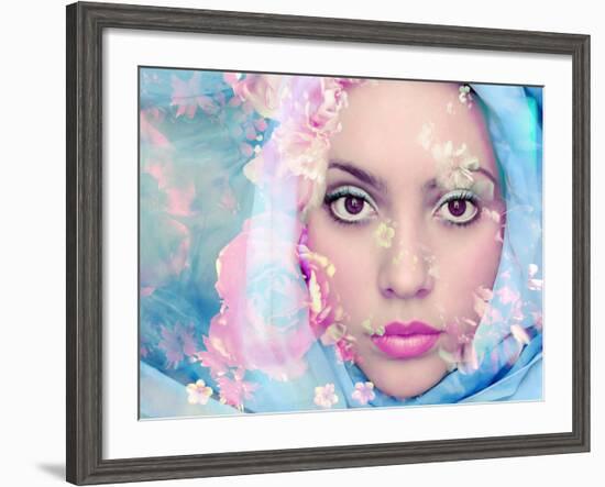 Portrait of a Woman with Flowers in Pastel Tones-Alaya Gadeh-Framed Photographic Print