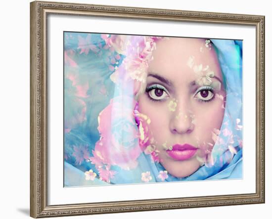 Portrait of a Woman with Flowers in Pastel Tones-Alaya Gadeh-Framed Photographic Print