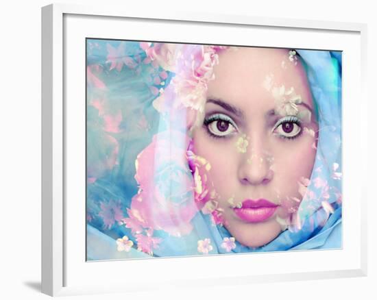 Portrait of a Woman with Flowers in Pastel Tones-Alaya Gadeh-Framed Photographic Print