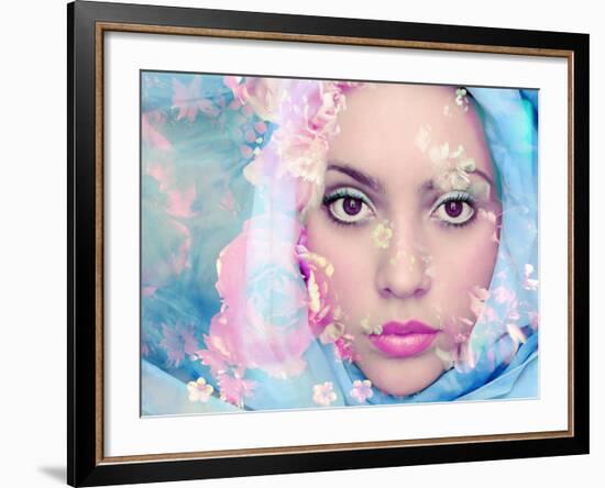 Portrait of a Woman with Flowers in Pastel Tones-Alaya Gadeh-Framed Photographic Print