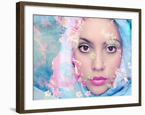 Portrait of a Woman with Flowers in Pastel Tones-Alaya Gadeh-Framed Photographic Print