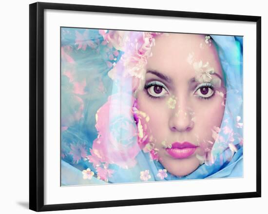 Portrait of a Woman with Flowers in Pastel Tones-Alaya Gadeh-Framed Photographic Print