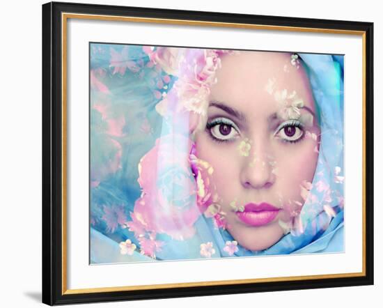 Portrait of a Woman with Flowers in Pastel Tones-Alaya Gadeh-Framed Photographic Print