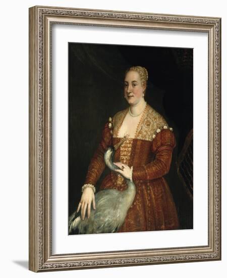 Portrait of a woman with Heron-null-Framed Giclee Print