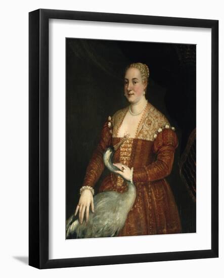 Portrait of a woman with Heron-null-Framed Giclee Print