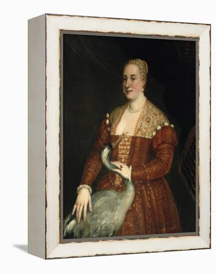 Portrait of a woman with Heron-null-Framed Premier Image Canvas