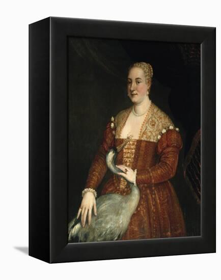 Portrait of a woman with Heron-null-Framed Premier Image Canvas