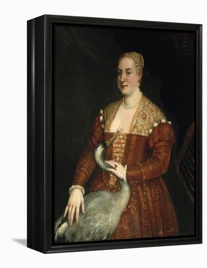 Portrait of a woman with Heron-null-Framed Premier Image Canvas