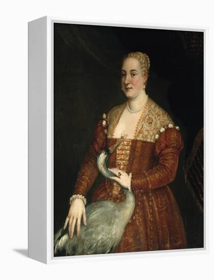 Portrait of a woman with Heron-null-Framed Premier Image Canvas