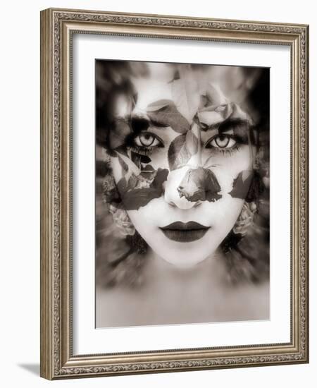 Portrait of a Woman with Roses in Sepia Monotonous Shades, Composing-Alaya Gadeh-Framed Photographic Print