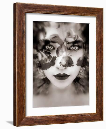 Portrait of a Woman with Roses in Sepia Monotonous Shades, Composing-Alaya Gadeh-Framed Photographic Print