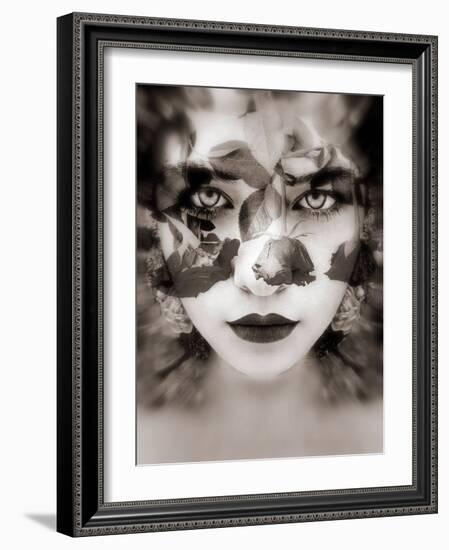 Portrait of a Woman with Roses in Sepia Monotonous Shades, Composing-Alaya Gadeh-Framed Photographic Print