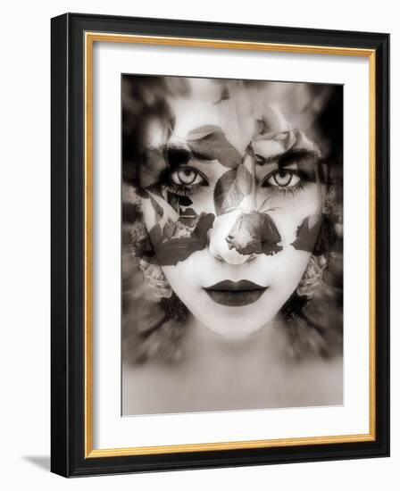 Portrait of a Woman with Roses in Sepia Monotonous Shades, Composing-Alaya Gadeh-Framed Photographic Print