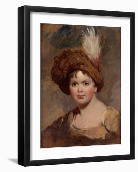 Portrait of a young boy in brown costume with a plumed hat sketch-Thomas Lawrence-Framed Giclee Print