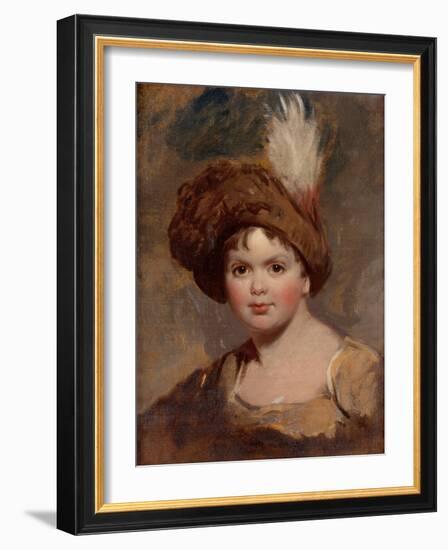 Portrait of a young boy in brown costume with a plumed hat sketch-Thomas Lawrence-Framed Giclee Print