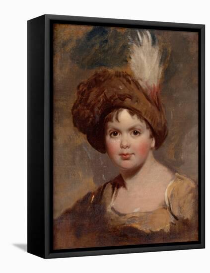 Portrait of a young boy in brown costume with a plumed hat sketch-Thomas Lawrence-Framed Premier Image Canvas