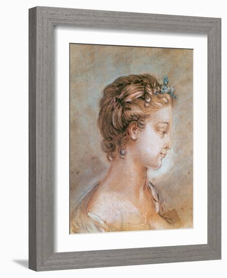 Portrait of a Young Girl (Chalk and Sanguine on Paper)-Francois Boucher-Framed Giclee Print