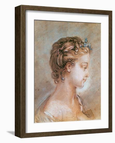 Portrait of a Young Girl (Chalk and Sanguine on Paper)-Francois Boucher-Framed Giclee Print