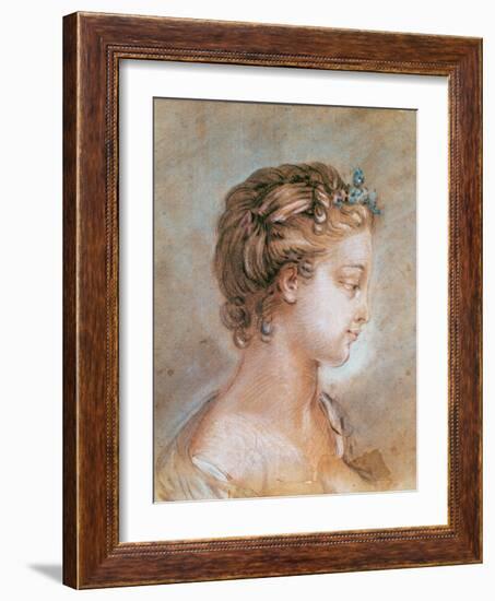 Portrait of a Young Girl (Chalk and Sanguine on Paper)-Francois Boucher-Framed Giclee Print