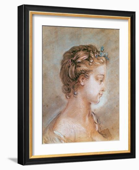 Portrait of a Young Girl (Chalk and Sanguine on Paper)-Francois Boucher-Framed Giclee Print