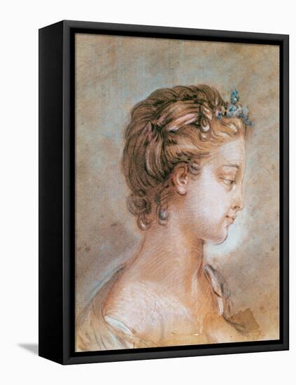 Portrait of a Young Girl (Chalk and Sanguine on Paper)-Francois Boucher-Framed Premier Image Canvas