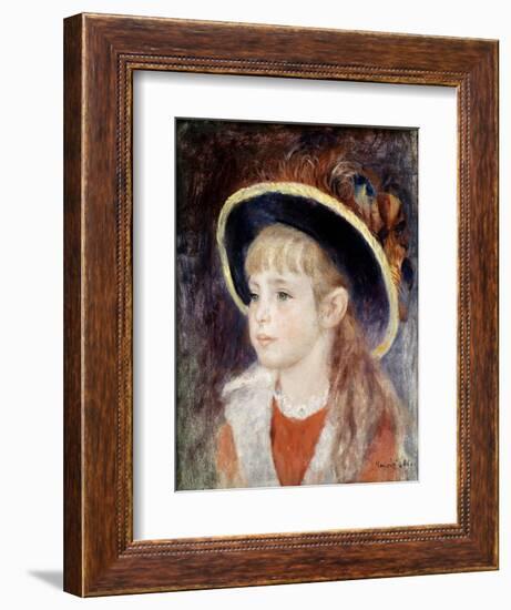 Portrait of a Young Girl in a Blue Hat by Pierre-Auguste Renoir-null-Framed Giclee Print