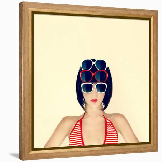 Portrait of a Young Girl in Stylish Glasses-Evgeniya Porechenskaya-Framed Premier Image Canvas