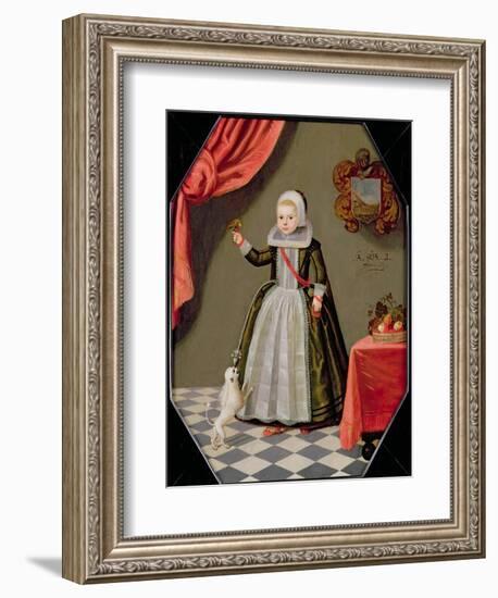 Portrait of a Young Girl with a Bird on Her Finger and a Dog at Her Feet, 1632-null-Framed Giclee Print