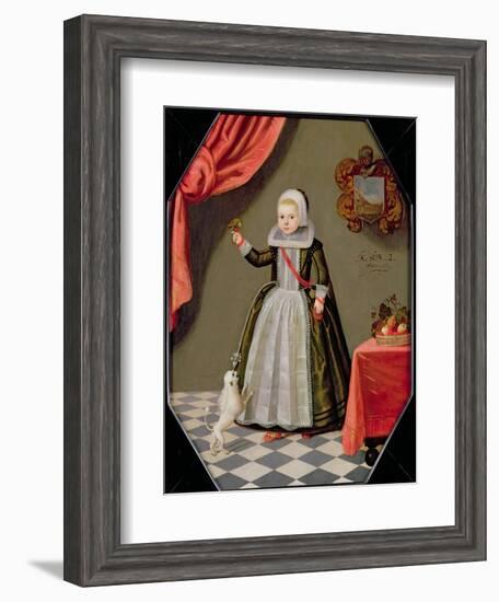 Portrait of a Young Girl with a Bird on Her Finger and a Dog at Her Feet, 1632-null-Framed Giclee Print