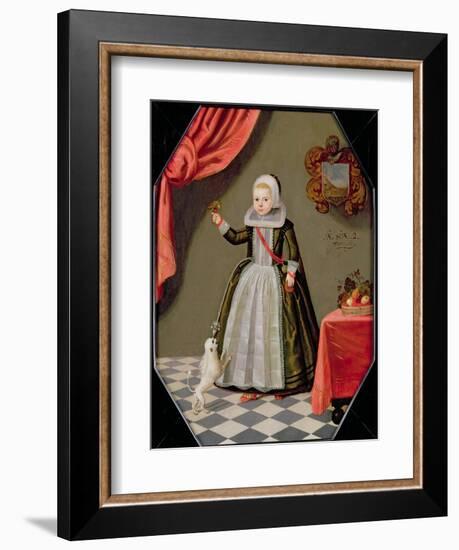 Portrait of a Young Girl with a Bird on Her Finger and a Dog at Her Feet, 1632-null-Framed Giclee Print