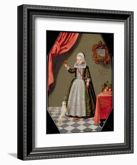 Portrait of a Young Girl with a Bird on Her Finger and a Dog at Her Feet, 1632-null-Framed Giclee Print