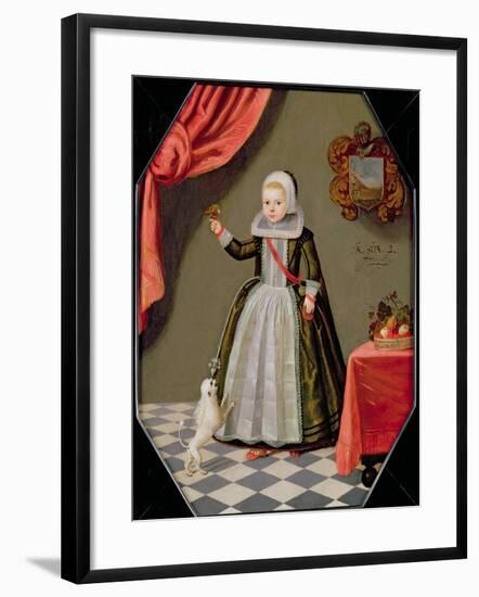 Portrait of a Young Girl with a Bird on Her Finger and a Dog at Her Feet, 1632-null-Framed Giclee Print