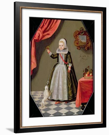 Portrait of a Young Girl with a Bird on Her Finger and a Dog at Her Feet, 1632-null-Framed Giclee Print