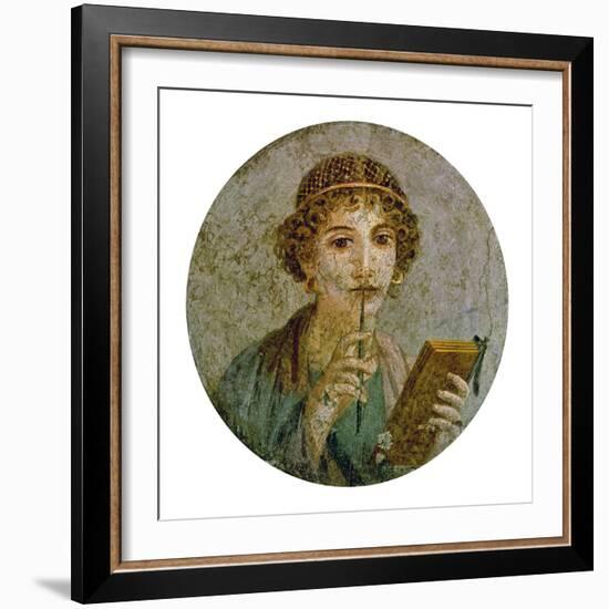 Portrait of a Young Girl with Pen and Writing Tablet-null-Framed Giclee Print