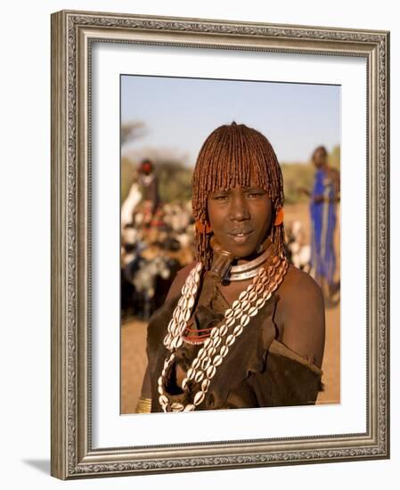 Portrait of a Young Hamer Woman with Goscha, Hamer Tribe, Southern Ethiopia-Gavin Hellier-Framed Photographic Print