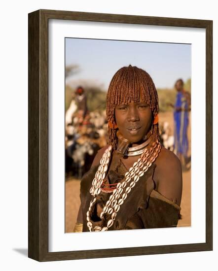 Portrait of a Young Hamer Woman with Goscha, Hamer Tribe, Southern Ethiopia-Gavin Hellier-Framed Photographic Print