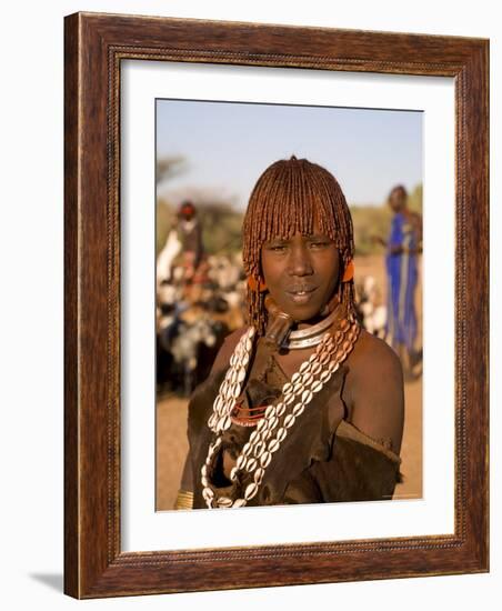 Portrait of a Young Hamer Woman with Goscha, Hamer Tribe, Southern Ethiopia-Gavin Hellier-Framed Photographic Print