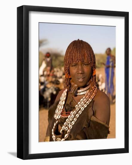 Portrait of a Young Hamer Woman with Goscha, Hamer Tribe, Southern Ethiopia-Gavin Hellier-Framed Photographic Print