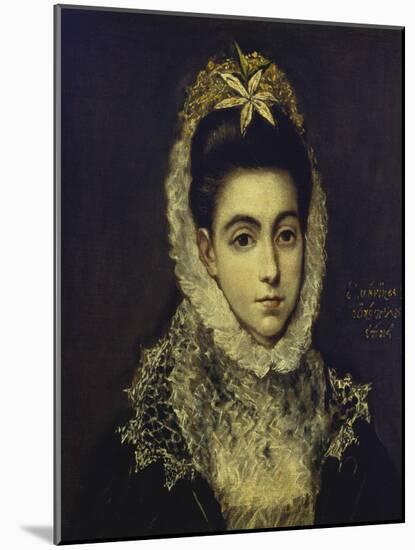 Portrait of a Young Lady, Bust Length, Wearing a Black Dress with a White Lace Collar and…-El Greco-Mounted Giclee Print