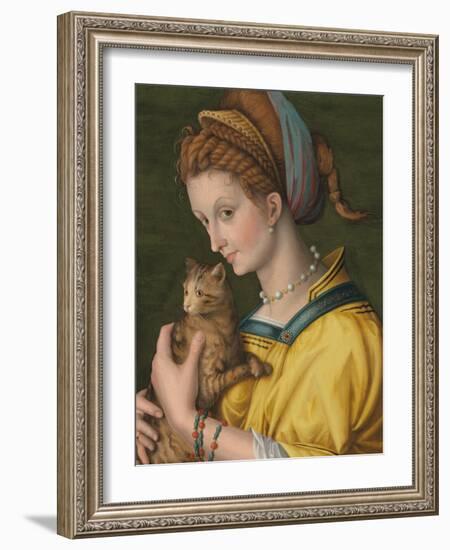 Portrait of a Young Lady Holding a Cat-Francesco Ubertini Verdi Bachiacca-Framed Giclee Print