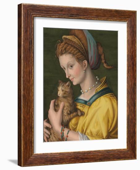 Portrait of a Young Lady Holding a Cat-Francesco Ubertini Verdi Bachiacca-Framed Giclee Print