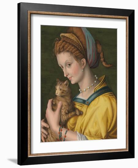 Portrait of a Young Lady Holding a Cat-Francesco Ubertini Verdi Bachiacca-Framed Giclee Print