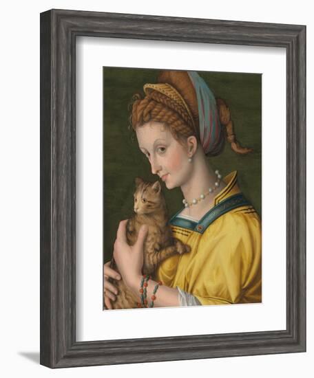 Portrait of a Young Lady Holding a Cat-Francesco Ubertini Verdi Bachiacca-Framed Giclee Print