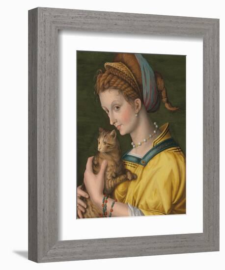 Portrait of a Young Lady Holding a Cat-Francesco Ubertini Verdi Bachiacca-Framed Giclee Print