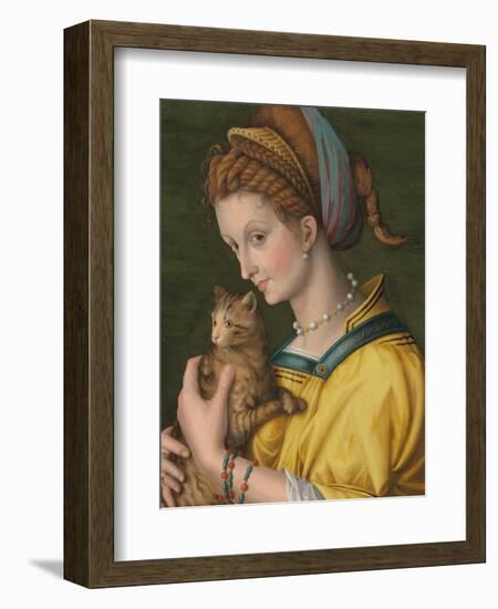 Portrait of a Young Lady Holding a Cat-Francesco Ubertini Verdi Bachiacca-Framed Giclee Print