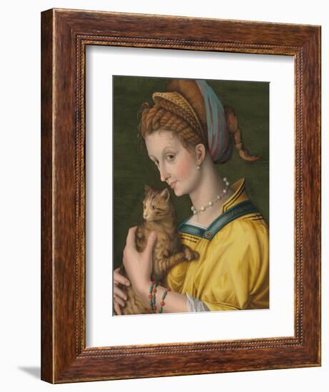 Portrait of a Young Lady Holding a Cat-Francesco Ubertini Verdi Bachiacca-Framed Giclee Print