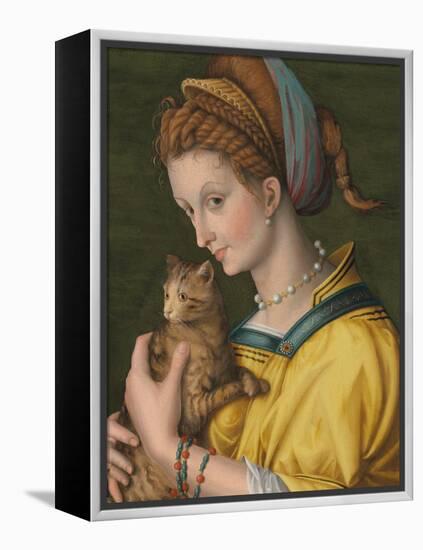 Portrait of a Young Lady Holding a Cat-Francesco Ubertini Verdi Bachiacca-Framed Premier Image Canvas