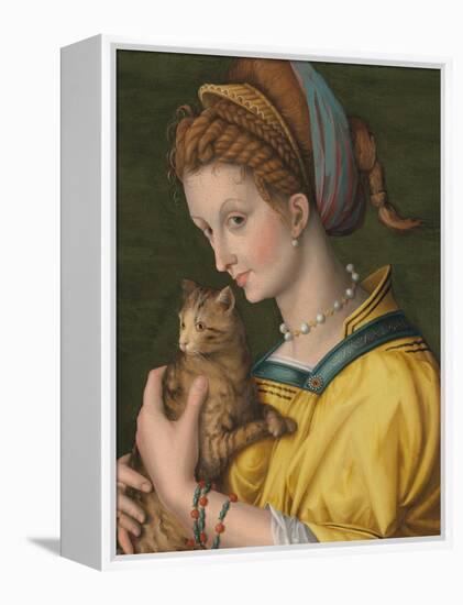 Portrait of a Young Lady Holding a Cat-Francesco Ubertini Verdi Bachiacca-Framed Premier Image Canvas
