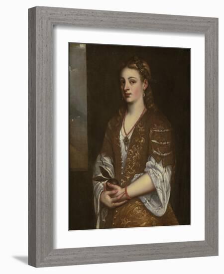 Portrait of a Young Lady Holding an Apple, 1550s-Titian (Tiziano Vecelli)-Framed Giclee Print